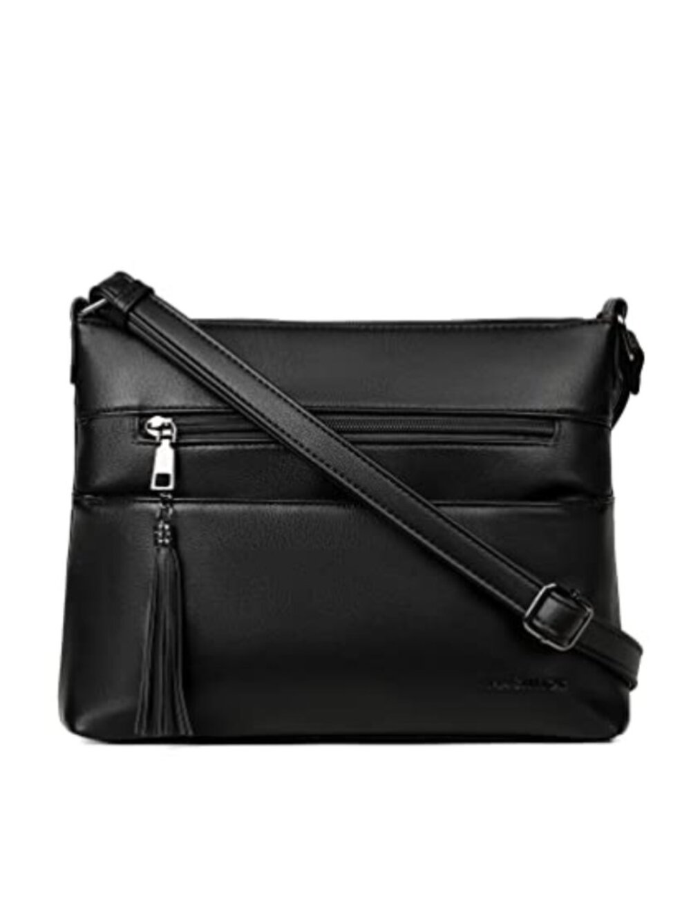 Vegan Leather Crossbody Purse Medium Zip Compartments Adjustable Strap